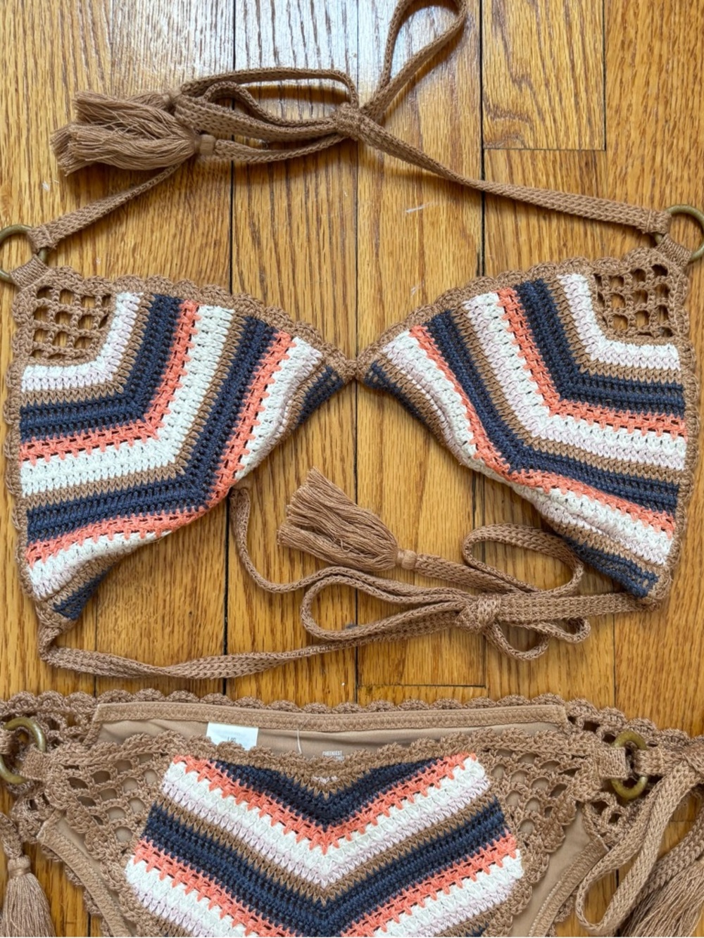 Aerie NWT Crochet Stripe String Bikini Set Triangle Top Cheeky Bottoms Two Piece - Picture 2 of 6